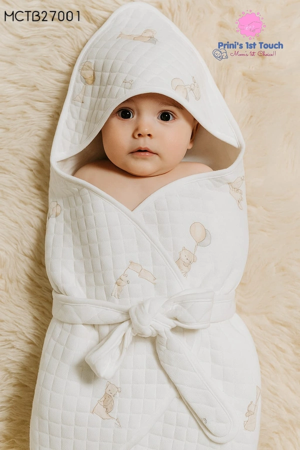 Villows Muslin Hoodie Cap Towel with Belt |Swaddle | 6 layer|Pack Contains 1 Towel|100% Organic Cotton| 100 x 100 cm|White | MCTB27001 - 100 x 100 cm, White