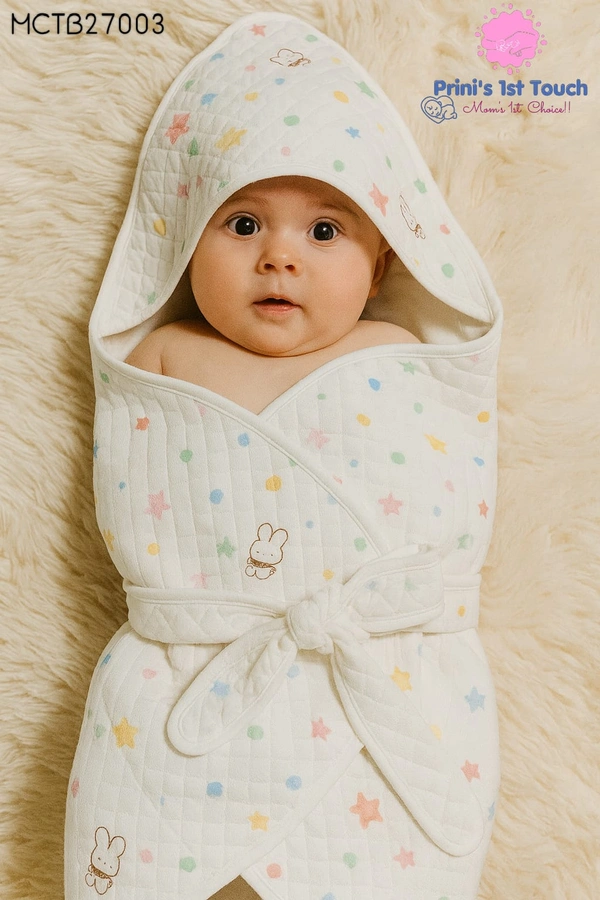 Villows Muslin Hoodie Cap Towel with Belt |Swaddle | 6 layer|Pack Contains 1 Towel|100% Organic Cotton| 100 x 100 cm|White | MCTB27003 - 100 x 100 cm, White