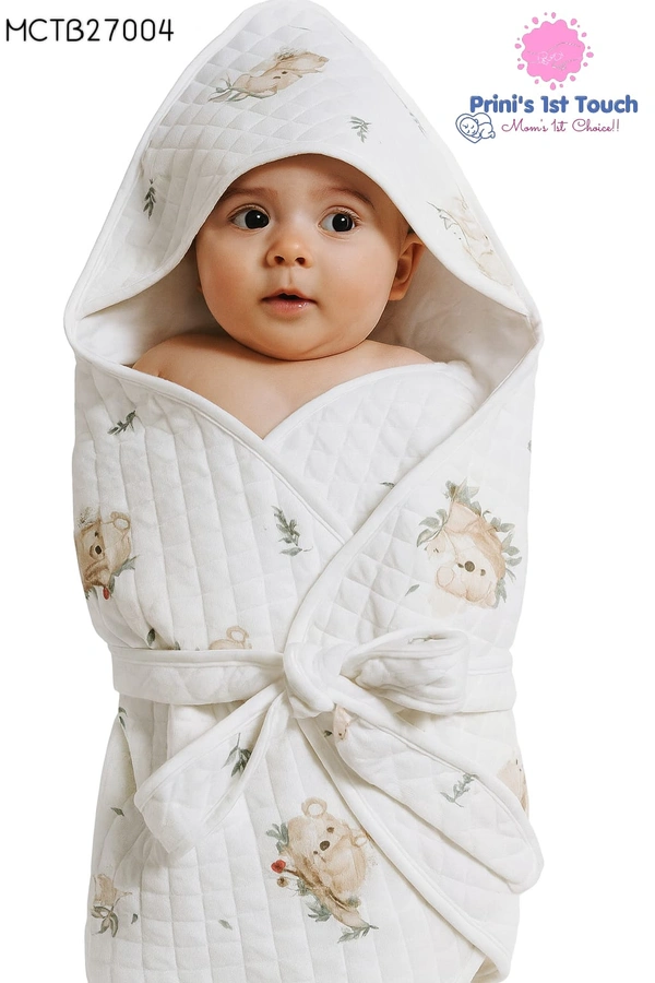Villows Muslin Hoodie Cap Towel with Belt |Swaddle | 6 layer|Pack Contains 1 Towel|100% Organic Cotton| 100 x 100 cm|White | MCTB27004 - 100 x 100 cm, White