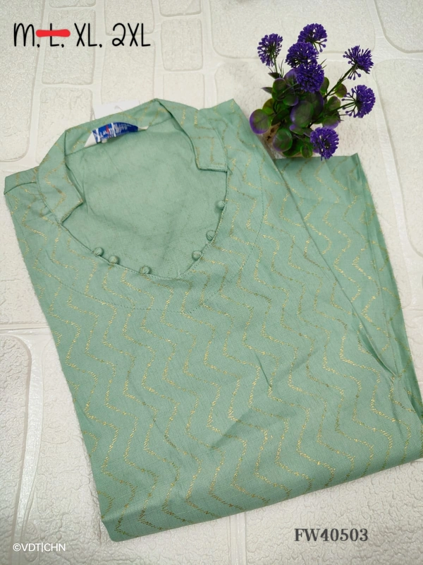 Twill Blue Muslin Kurti With Silver Zari Embrodiery FW40503 - Green, XL