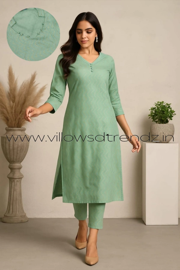 Twill Blue Muslin Kurti With Silver Zari Embrodiery FW40503 - Green, XL