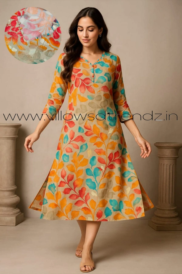 Twill Blue Muslin Kurti With Silver Zari Embrodiery FW40505 - Multi Colour, M
