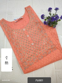 Twill Blue Muslin Kurti With Silver Zari Embrodiery FW951 - Light Orange, S