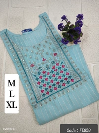 Twill Blue Muslin Kurti With Silver Zari Embrodiery FW953 - Sky Blue, L