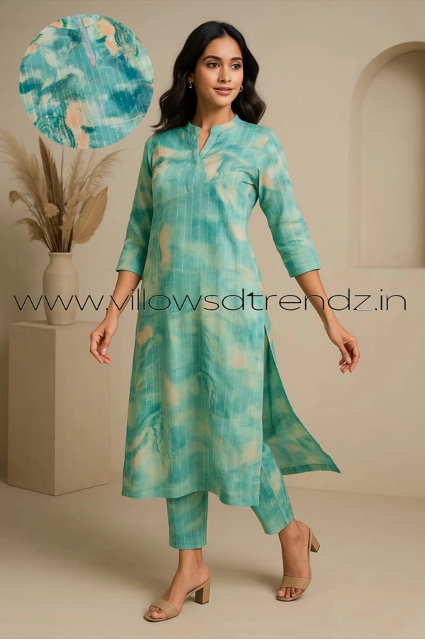Twill Blue Muslin Kurti With Silver Zari Embrodiery FW955 - Green, M