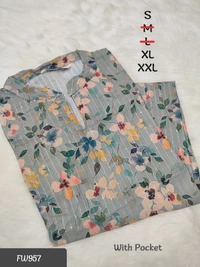 Twill Blue Muslin Kurti With Silver Zari Embrodiery FW957 - Grey, S