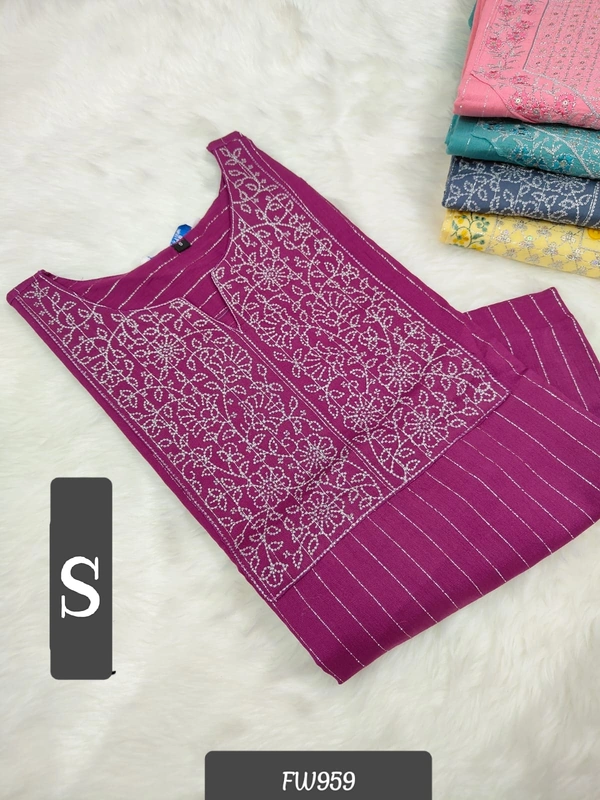 Twill Blue Muslin Kurti With Silver Zari Embrodiery FW959 - Dark Pink, S