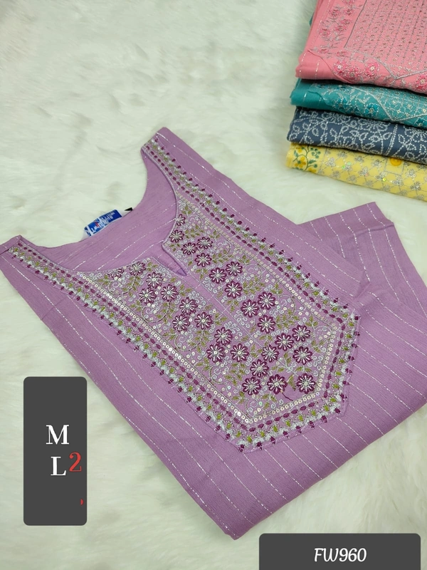 Twill Blue Muslin Kurti With Silver Zari Embrodiery FW960 - Lavender, L