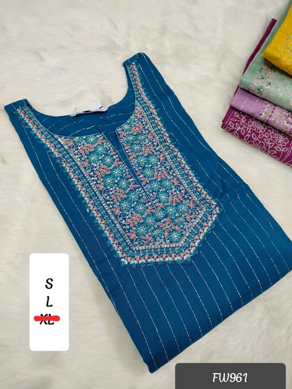 Twill Blue Muslin Kurti With Silver Zari Embrodiery FW961 - Blue, L