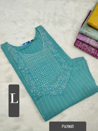 Twill Blue Muslin Kurti With Silver Zari Embrodiery FW965 - Sky Blue, L