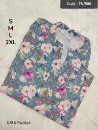 Twill Blue Muslin Kurti With Silver Zari Embrodiery FW966 - Grey, S