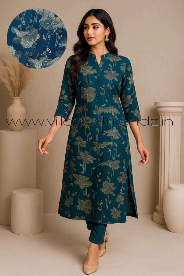 Twill Blue Muslin Kurti With Silver Zari Embrodiery FW975 - Blue, M