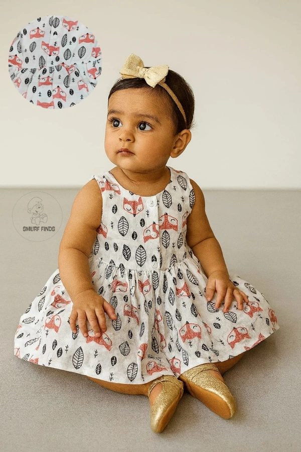 Smurf Finds Muslin Organic Cotton Frock for Baby| Half White | SMMF13806 - Half white, 1-2 Yr