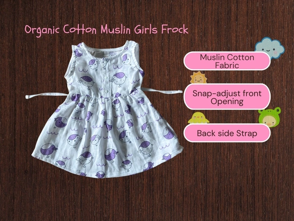 Smurf Finds Muslin Organic Cotton Frock for Baby| Half White | SMMF13804 - Half white, 1-2 Yr