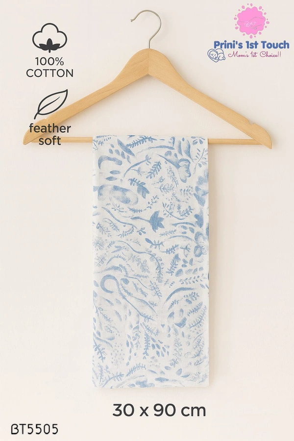 Villows Muslin Towel Small | Single layer|Pack Contains 1 Towel|100% Organic Cotton| 30 x 90 cm| Sky blue | BT5505 - 32 x 90 cm, SkyBlue