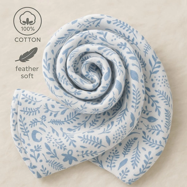 Villows Muslin Towel Small | Single layer|Pack Contains 1 Towel|100% Organic Cotton| 30 x 90 cm| Sky blue | BT5505 - 32 x 90 cm, SkyBlue