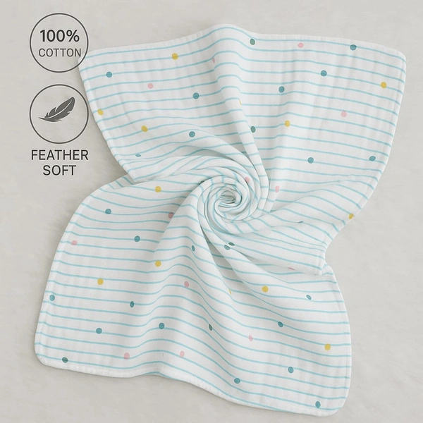 Villows Muslin Towel Small | Single layer|Pack Contains 1 Towel|100% Organic Cotton| 30 x 90 cm| Sky Blue | BT5507 - 30 x 90 cm, SkyBlue