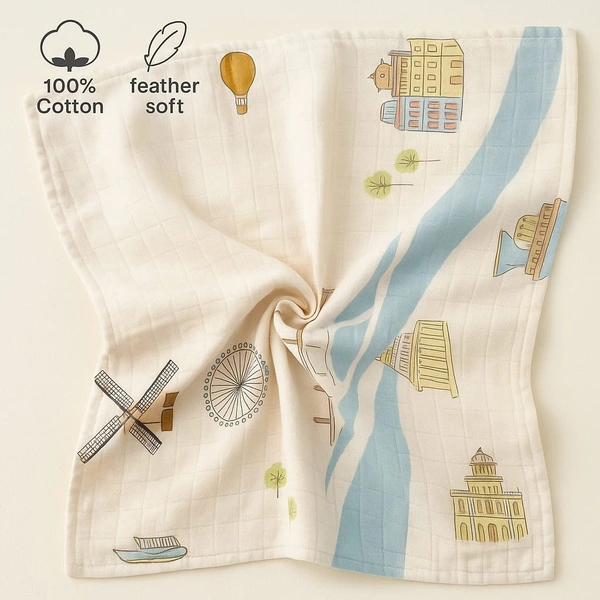 Villows Muslin Towel Small | Single layer|Pack Contains 1 Towel|100% Organic Cotton| 30 x 90 cm| Half Sandle| BT5502 - 30 x 90 cm, Half Sandle