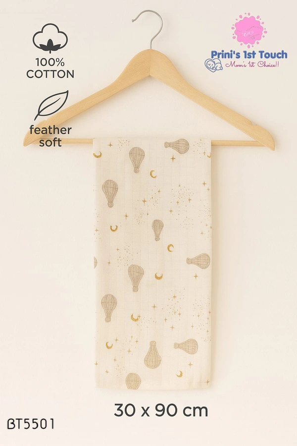 Villows Muslin Towel Small | Single layer|Pack Contains 1 Towel|100% Organic Cotton| 30 x 90 cm| Half Sandle | BT5501 - 31 x 90 cm, Half Sandle