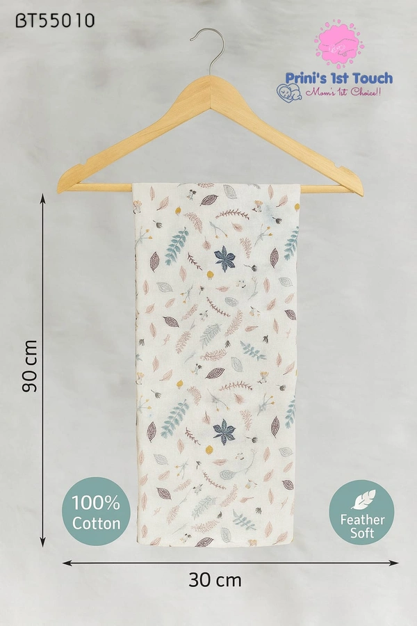 Villows Muslin Towel Small | Single layer|Pack Contains 1 Towel|100% Organic Cotton| 30 x 90 cm| Half White | BT55010 - 30 x 90 cm, Half White