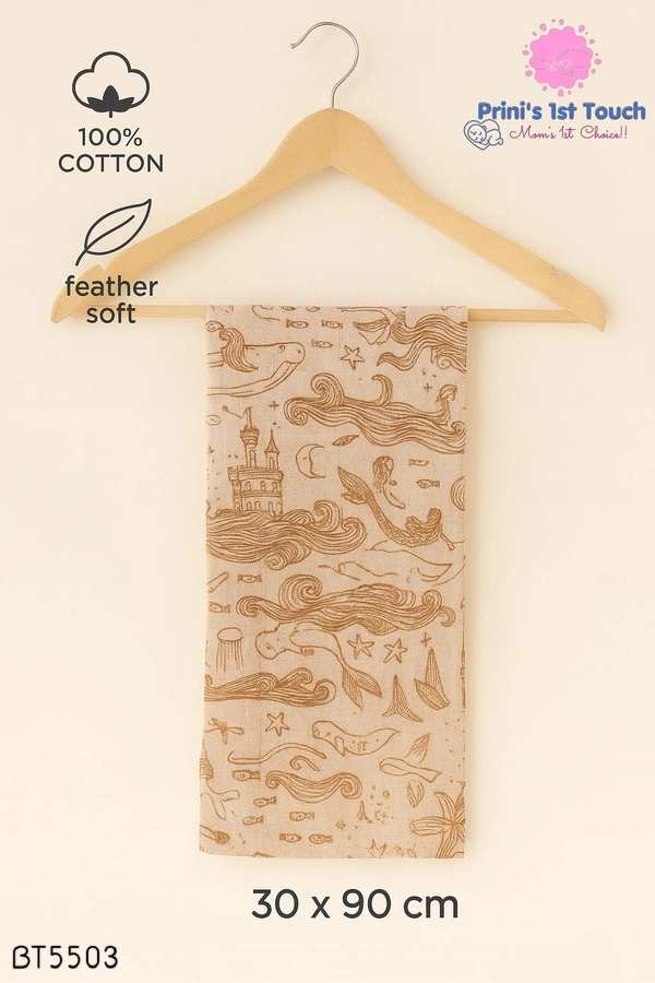 Villows Muslin Towel Small | Single layer|Pack Contains 1 Towel|100% Organic Cotton| 30 x 90 cm| Half Brown| BT5503 - 30 x 90 cm, Half Brown