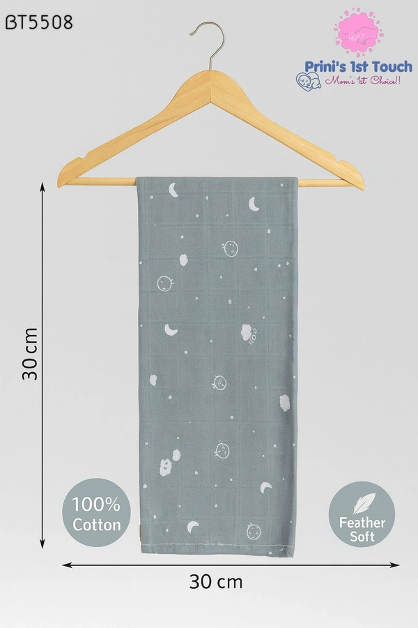 Villows Muslin Towel Small | Single layer|Pack Contains 1 Towel|100% Organic Cotton| 30 x 90 cm| Grey | BT5508 - 30 x 90 cm, Grey