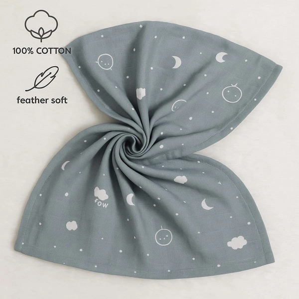 Villows Muslin Towel Small | Single layer|Pack Contains 1 Towel|100% Organic Cotton| 30 x 90 cm| Grey | BT5508 - 30 x 90 cm, Grey