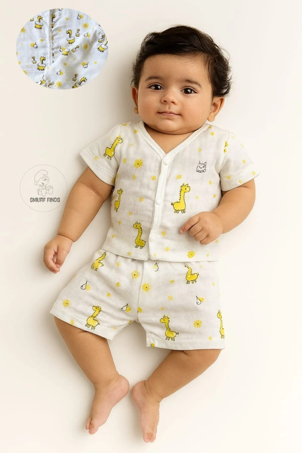 Smurf Finds Muslin Unisex Cord Set| 100% Cotton| Perferct for New Borns|Safe Prints|Pack Contains 1 Tshirt and 1 Bottom| White | SMCD13703 - 9- 12 Month, White