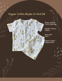 Smurf Finds Muslin Unisex Cord Set| 100% Cotton| Perferct for New Borns|Safe Prints|Pack Contains 1 Tshirt and 1 Bottom| White | SMCD13703 - 9- 12 Month, White