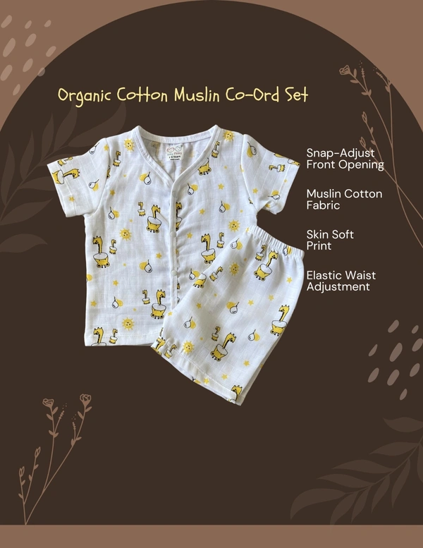 Smurf Finds Muslin Unisex Cord Set| 100% Cotton| Perferct for New Borns|Safe Prints|Pack Contains 1 Tshirt and 1 Bottom| White | SMCD13703 - 9- 12 Month, White