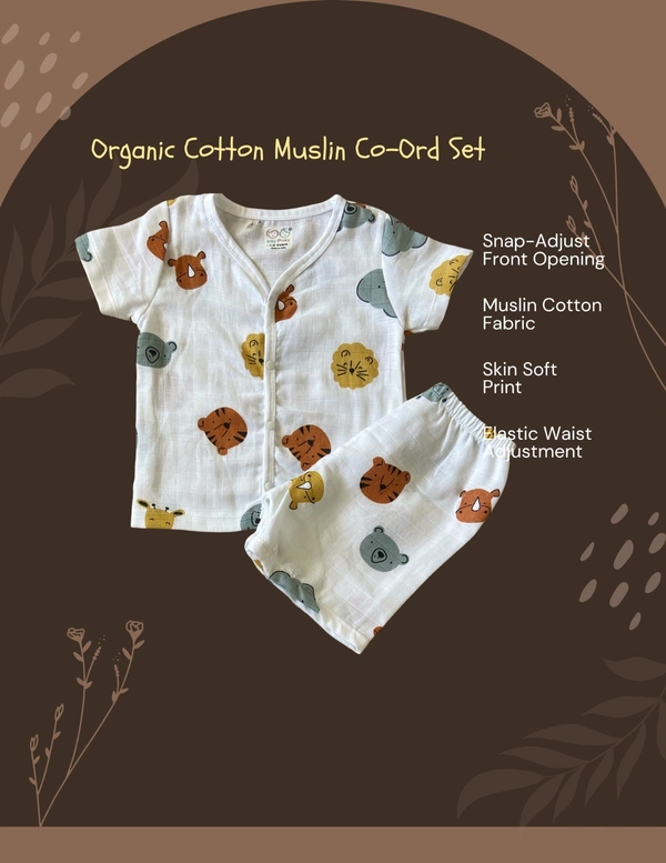 Smurf Finds Muslin Unisex Cord Set| 100% Cotton| Perferct for New Borns|Safe Prints|Pack Contains 1 Tshirt and 1 Bottom| White | SMCD13702 - 6- 9 Month, White