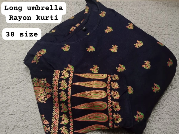 VDT Navy Blue Long Umbrella Kurti with Foil Peacock prints 162 - Navy Blue, 1, 38