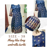 VDT Navy Blue Long Umbrella Kurti with Foil Peacock prints 162 - Navy Blue, 1, 38