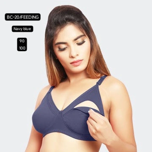 Prithvi Navy soft and comfort fabric Back Closure - hook and eye, Non padded, BC-20/FEEDING - 90, Navy
