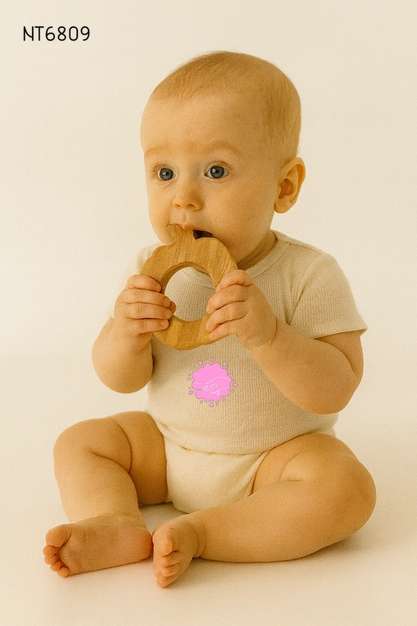 Villows Neem Teether Apple Shape|Pack of 1| 100% Neem Wood| Safe for Babies | NT6809 - 3+ mon, Assorted