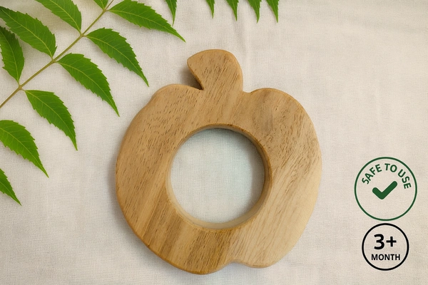 Villows Neem Teether Apple Shape|Pack of 1| 100% Neem Wood| Safe for Babies | NT6809 - 3+ mon, Assorted