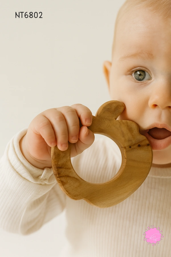 Villows Neem Teether Apple Shape|Pack of 1| 100% Neem Wood| Safe for Babies | NT6802 - 3+ mon, Assorted