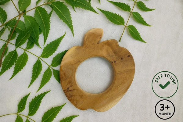 Villows Neem Teether Apple Shape|Pack of 1| 100% Neem Wood| Safe for Babies | NT6802 - 3+ mon, Assorted