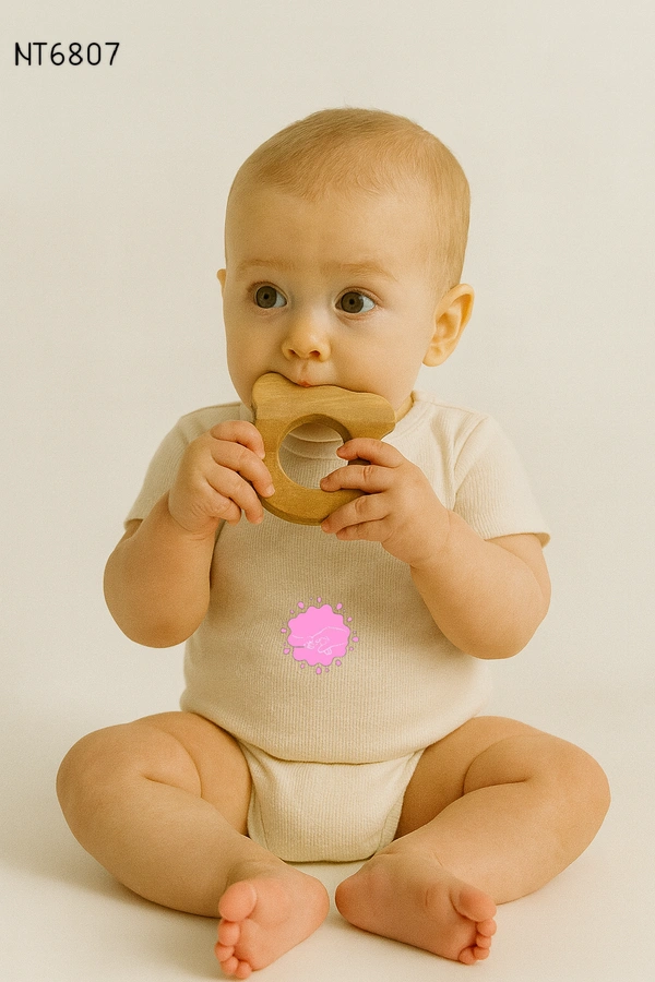 Villows Neem Teether Bear Shape|Pack of 1| 100% Neem Wood| Safe for Babies | NT6807 - 3+ mon, Assorted