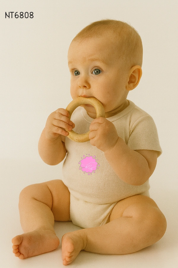 Villows Neem Teether Circle Shape|Pack of 1| 100% Neem Wood| Safe for Babies | NT6808 - 3+ mon, Assorted