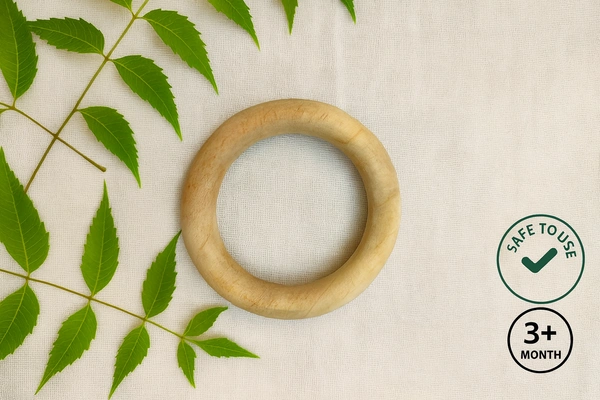 Villows Neem Teether Circle Shape|Pack of 1| 100% Neem Wood| Safe for Babies | NT6808 - 3+ mon, Assorted
