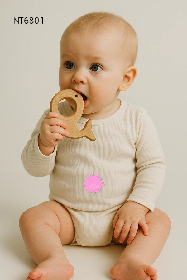 Villows Neem Teether Dolphin Shape|Pack of 1| 100% Neem Wood| Safe for Babies| Sandal | NT6801 - 3+ mon, Assorted