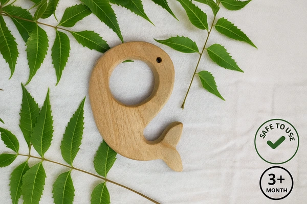Villows Neem Teether Dolphin Shape|Pack of 1| 100% Neem Wood| Safe for Babies| Sandal | NT6801 - 3+ mon, Assorted