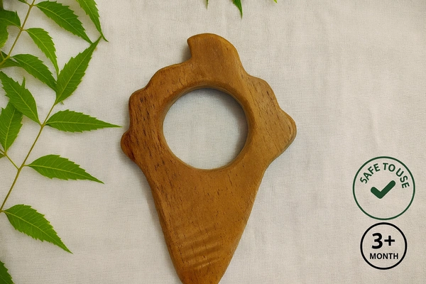 Villows Neem Teether Ice Cream Shape|Pack of 1| 100% Neem Wood| Safe for Babies | NT6805 - 3+ mon, Assorted