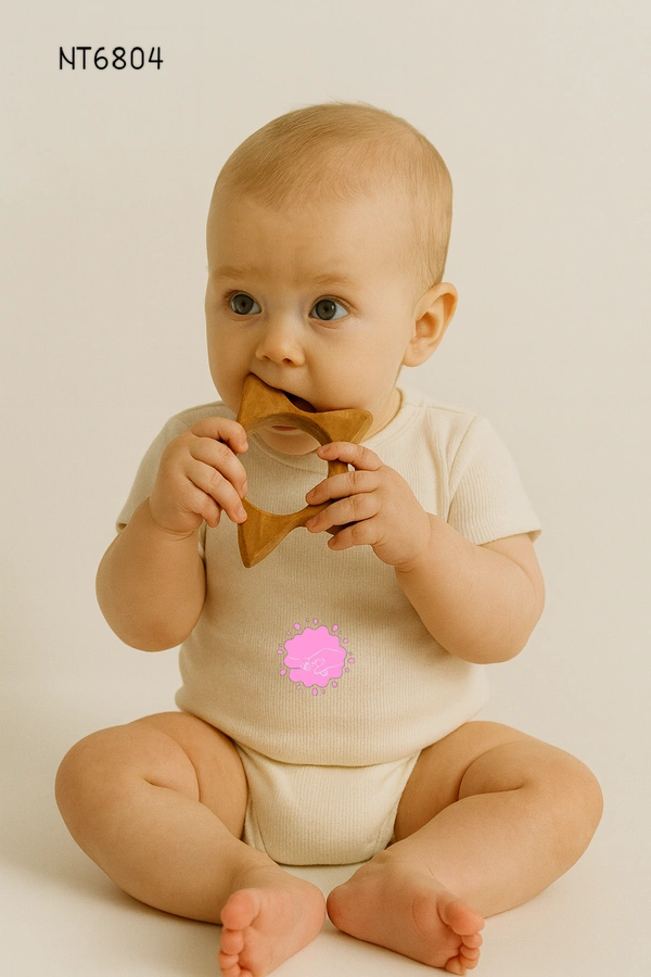 Villows Neem Teether Star Shape|Pack of 1| 100% Neem Wood| Safe for Babies | NT6804 - 3+ mon, Assorted