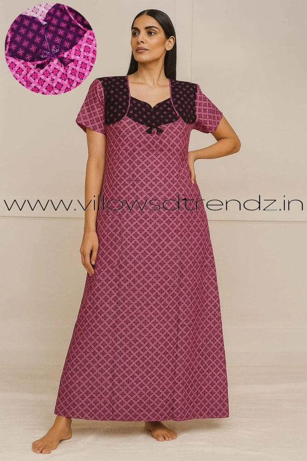 Ruthvi Ethnics Night Gown| Nighty| Button Type|  Pink | NT190025 - Pink, 2XL