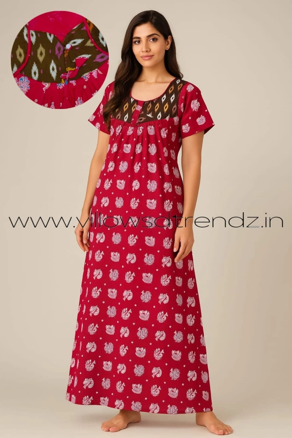Ruthvi Ethnics Night Gown| Nighty| Button Type| Pink | NT190058 - Pink, XL