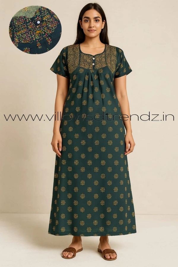 Ruthvi Ethnics Night Gown| Nighty| Button Type| Rama Green | NT190014 - Rama Green, 2XL