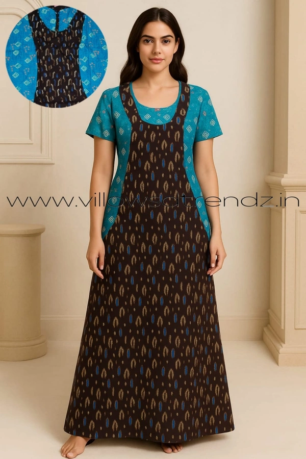 Ruthvi Ethnics Night Gown| Nighty| Double colour |Brown | NT190020 - Brown, 2XL