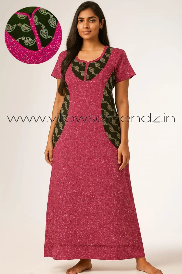 Ruthvi Ethnics Night Gown| Nighty| Double colour |Pink | NT190065 - Pink, 2XL